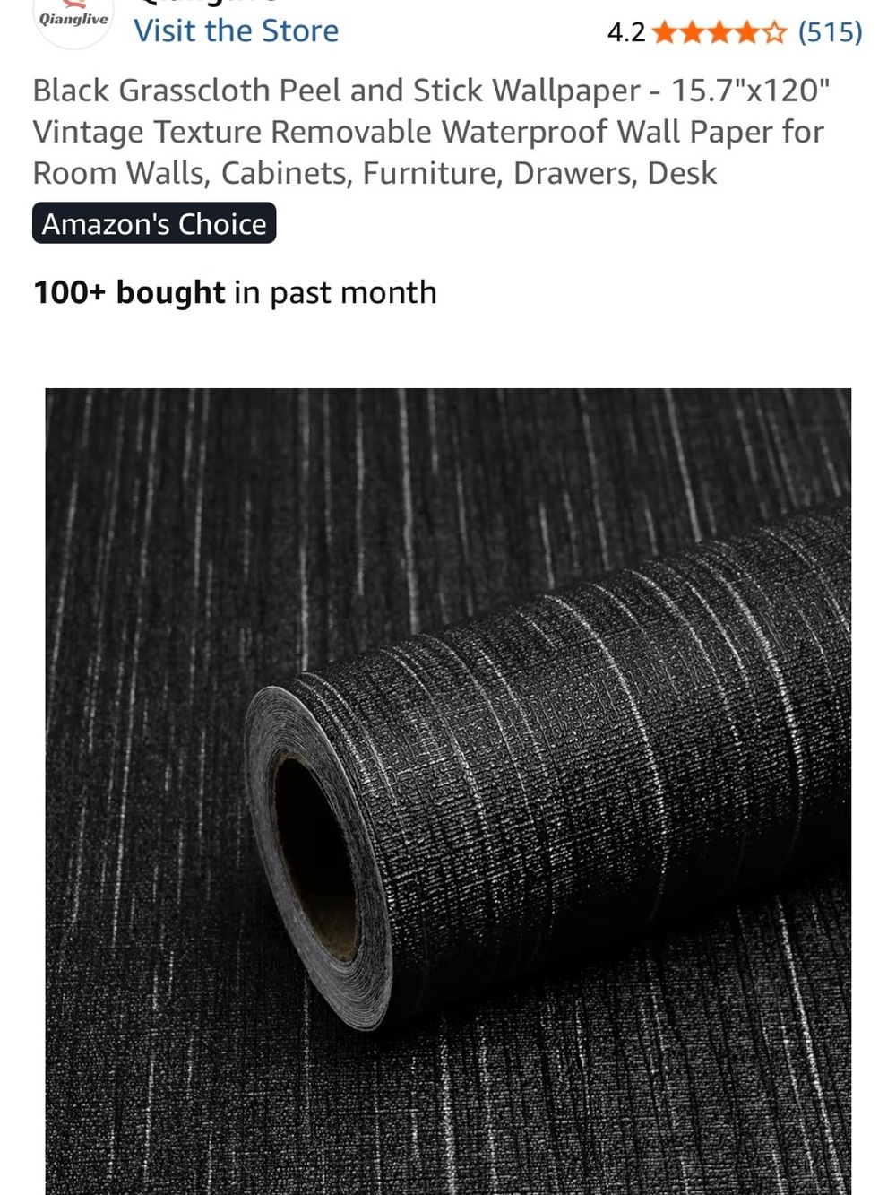 Black Grasscloth Peel & Stick Wallpaper Roll